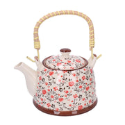 Round white ceramic teapot with red flowers cmø15h14