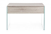 Armos design desk in natural wood 1 drawer and glass legs 110x55x 76h cm