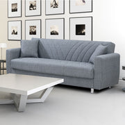 3 seater sofa bed in gray fabric with container 214x80xH.83 cm