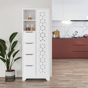 Yada Maxi White Multi-Purpose Mobile with Decorated Door, 4 Drawers, and 2 Niches