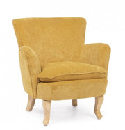 Chenille vintage armchair upholstered in ocher velvet
