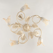 Iron ceiling lamp Ivory Gold White Amber glasses five lights 70x h20 cm
