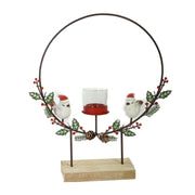 Metal candle holder with red birds cm29x7h35