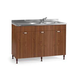 Reversible antique walnut 3-door kitchen sink Cm 120x50xH 85