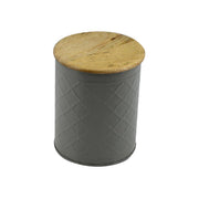 Metal jar with gray wooden cap cmø16h19
