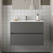 Claros90 matt gray suspended bathroom cabinet with 2-drawer washbasin 90x45x56h