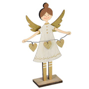 Wooden angel with white gold hearts cm16x5h26
