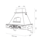 GIADA MAX white rustic kitchen hood with wooden frame in tobacco color inlay 120 cm