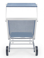 Aluminum sunbed with blue wheels Cross 65 x 196 x 62 cm