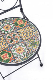 NAXOS steel folding chair with seat and backrest decorated in ceramic 92h cm