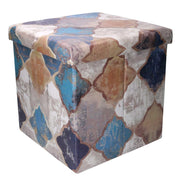 Square morocco blue folding faux leather puff cm38x38h38