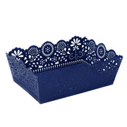 Blue metal tray with various decorations cm22x15h7