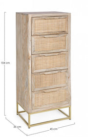 Chest of 5 drawers in natural wood in vintage style