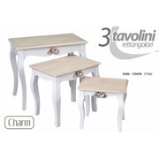 Set of three shabby shic coffee tables in white and beige
