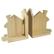 Pair of wooden bookends with house cm19x17x19