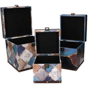 Faux leather box 1-3 morocco blue square cm24x24h24