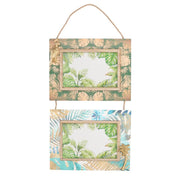 Wall photo frame green wood multiple leaves 2p cm44x21x1,5