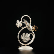 Ivory iron table lamp with decape decorations and gold roses one light 21x h30 cm