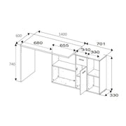Reversible white desk 4 white compartments 210x60xh.74 cm