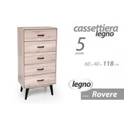 Como cassettera moderna  cinque cassetti rovere cm 60 x 40 x 118 h