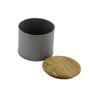 Metal jar with gray wooden cap cmø12h13