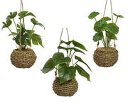 Artificial seedlings in polyester with green hanging pot