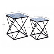 Set of 2 NEAPOLIS coffee tables in steel with mdf top decorated with print 55h 47h cm