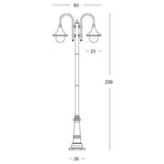 Lamp post 2 lights structure in black die-cast aluminum and h.230 cm