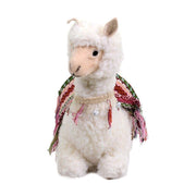 Seated white llama with bells cm37,5x17h37
