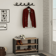 Hallway shoe rack Charcoal oak tone with black coat hanger