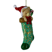 Resin stocking with green teddy bear cm6,5x4,5x15