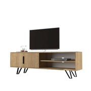 Oak TV cabinet with cast iron details 160x35xh.49 cm
