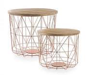 Set of 2 Coffee Tables with Container and Copper Weave