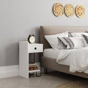Sirius white bedside table with drawer and left black metal leg