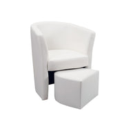 Upholstered armchair covered in white eco-leather and removable pouf 64x63xh.76