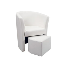 Upholstered armchair covered in white eco-leather and removable pouf 64x63xh.76