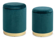 Set of 2 Poufs in velvet with container Blue POLINA