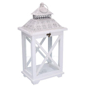 Rectangular white metal wooden lantern cm23x17h45