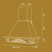 DOLCE VITA white rustic kitchen hood with wooden frame in tobacco color inlay 90 cm