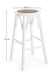 White bar stool in rustic style natural wood Ø40a - 73h