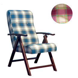4-position adjustable armchair in wood and burgundy checkered fabric 65x70xh.87 cm