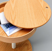 Oak coffee table with wooden top and metal base