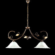 Iron Brown Gold chandelier two lights White glass lampshades 94x h49 cm