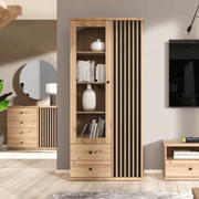 Medan52A display cabinet with 2 doors and 2 drawers in anthracite oak
