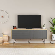 Picadilly TV Stand with Oak Structure and 2 Folding Anthracite Doors 57H x 139W x 36D cm