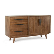 Sideboard 2 doors - 3 brown drawers in vintage style wood