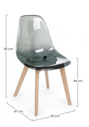 Easy smoked polycarbonate design chair with wooden feet