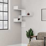 White 3-Level Wall-Mounted Corner Bookshelf H 90 x D 22 x W 60 cm