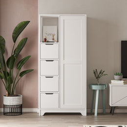 White Yada Midi Multipurpose Mobile with 1 Door, 4 Drawers - 164.5cm H x 77cm W x 29.6cm D