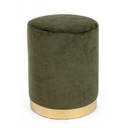 Green velvet effect pouf with gold band cm 35 x 40 h